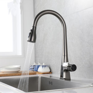 Robinet de cuisine numérique à LED mélangeur chaud-froid, <span class=keywords><strong>mitigeur</strong></span> de pont, robinet en cuivre Flexible rétractable de luxe blanc pivotant - Product Image 3