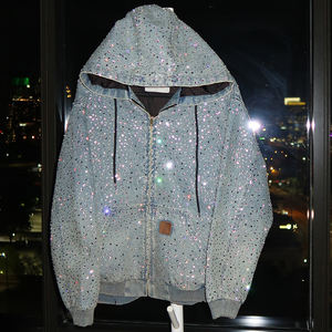 Produttore di design in cotone <span class=keywords><strong>Oversize</strong></span> con cerniera <span class=keywords><strong>giacca</strong></span> da uomo Vintage Streetwear strass con cappuccio <span class=keywords><strong>jeans</strong></span> <span class=keywords><strong>jeans</strong></span> <span class=keywords><strong>giacca</strong></span> da uomo - Product Image 1