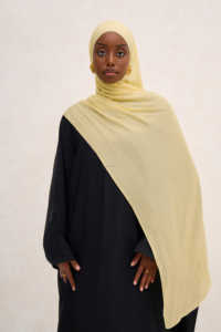 Hiyab de Viscosa Modal Amarillo Mantequilla para Mujer, Uso Diario, Estilo Medio Oriente, Suave al Contacto con la Piel, Transpirable, Cálido, Versátil para Todas las Estaciones - Product Image 3