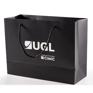 210g Luxury Brand Black Cardboard Shopping Paper Bags with Customized Logo for Packaging