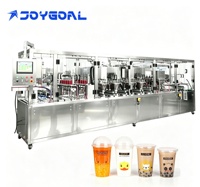 Mesin Pengisi dan Penyegel Gelas Plastik Otomatis Penuh, Penyegel Mudah Sobek untuk Lini Produksi Gelas Bubble Tea, Jus, Yogurt, dan Jelly