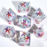 Ensemble de dés en résine polyédrique à cœur liquide transparent, écologique, avec logo personnalisé gravé, à bords vifs, pour jeux de société DND RPG, en gros
