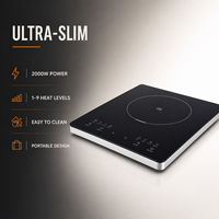 Cuisinière à induction portable multifonction intelligente haute puissance 2000W, 9 modes de cuisson, panneau en verre noir poli, cuisinière électrique pour la maison