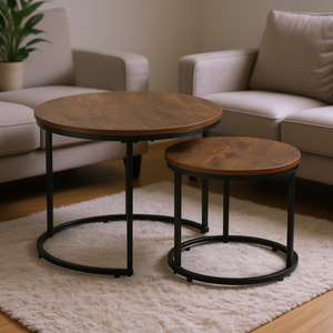 Set di Tavolini da Caffè Vintage in Legno Marrone con Struttura in Metallo da 23,6 Pollici, Arredamento Rustico per Soggiorno - Product Image 2