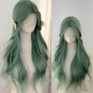 Peluca Verde Menta para Mujer, Ondulada, Natural, Larga y Rizada, Fibra Sintética, Cobertura Completa - Product Image 4