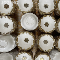 Ensemble de plats de service en céramique à bord doré de luxe, plateaux décoratifs en porcelaine blanche, forme de coquille et de feuille, vaisselle royale, cadeau