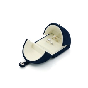 Luxury Double Doors Velvet Jewelry Box Dark Blue Dual Size Open Jewelry Velvet Box with Snap Jewelry Packaging Box with logo - Product Image 4