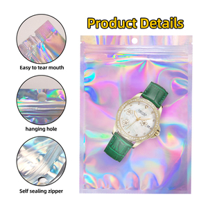 Không Thấm Nước Rõ Ràng Nắp Kéo Laser Đồ Trang Sức Ba Chiều Dây Kéo Túi Mùi Bằng Chứng Holographic Mylar Túi Với Cửa Sổ Cho Thực Phẩm - Product Image 5