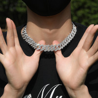 Collier audacieux pour homme, style hip-hop européen et américain, avec maillons cubains, incrustations mixtes et zircone cubique en forme de T, en cuivre, 18 mm, style Nomi transfrontalier