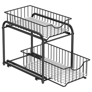 <b>Adjustable</b> Double Layer Sink Storage Rack With Sliding Rails For Kitchen Dishes And Seasonings L Size Draining Dish Rack - Product Image 2