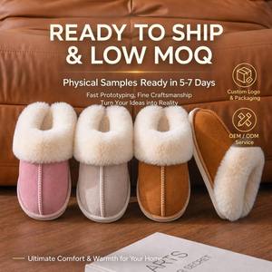 Pantoufles d'intérieur personnalisées avec logo, faible MOQ (48 paires), ultra douces et confortables, en daim et fourrure, pour femmes et hommes, vente en gros - Product Image 1