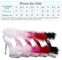 Sandales à plateforme transparentes à talons extrêmement hauts pour filles, avec plumes moelleuses, à lanières cheville, chaussures de pole dance exotiques 15 cm