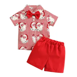 2023 Children's Clothing Boys' Christmas Shirts Shorts Set Necktie Two Piece Santa Claus Dress