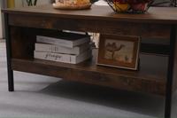 Table basse industrielle rustique et durable en bois carbonisé, rectangulaire, avec cadre en bois noir et étagère de rangement inférieure ouverte