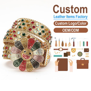 Cinturón de Aleación con Pedrería de Girasol – Cinturón de Cuero PU Estilo Punk Hip Hop con Hebilla Giratoria de Moda Venta Directa de Fábrica - Product Image 1