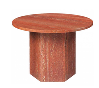Ensemble de table basse en travertin rouge de style moderne avec cadre en acier inoxydable, facile à nettoyer, pour salon, école, hôtel