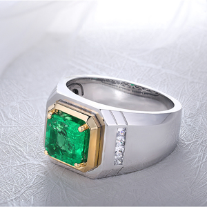 S925 Sterling <strong>Silver</strong> Fine <strong>Ring</strong> with Lab Grown <strong>Emerald</strong> for Men - Product Image 3