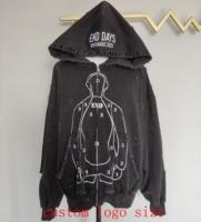 Hoodie Zipper Pria Berkualitas Tinggi, Bahan Terry Tebal, Model Oversize, Gaya Vintage, Efek Acid Wash Prancis, Custom