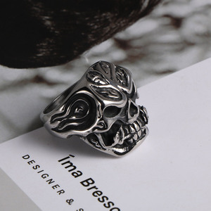 Men's Titanium Steel <b>Skull</b> <b>Ring</b> SA827 Skeleton Design Gift Jewelry - Product Image 2