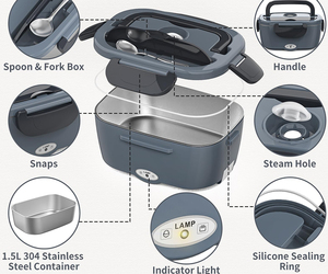 Dual-tier điện Hộp Ăn Trưa bpa-miễn phí 304 thép không gỉ ngăn PP Nắp heatable tính năng bảo quản cho công việc xe sử dụng - Product Image 2