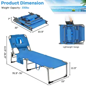 New Removable Pillows Folding Beach Chairs Tanning Chair Patio Garden Chaise Sun Loungers With Face Arm Down Hole For Pool Side