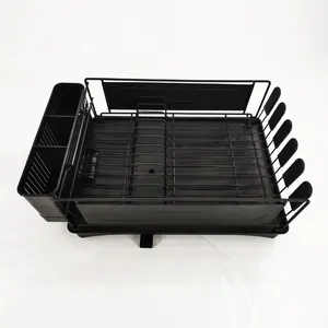 High-Grade Iron and Steel Kitchen Dish Rack Single-Tier Standing Type Metal Dry Plate Dish Rack with Water Drainage