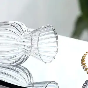 Ins-jarrón de cristal transparente a rayas para decoración del hogar, artesanía, precio de fábrica