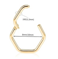 Cincin hidung tindik, cermin dipoles 316L baja tahan karat berlapis emas segi enam berengsel Septum Clicker