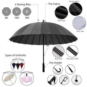 Factory Wholesale 24 Strong Ribs <b>Windproof</b> Fiberglass Golf <b>Umbrella</b> Automatic Sun Protection Straight Handle Golf <b>Umbrella</b> With - Product Image 6
