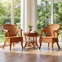 Fauteuil vintage en rotin naturel tissé à la main, structure en bois massif, chaise longue de détente pour salon, balcon, hôtel