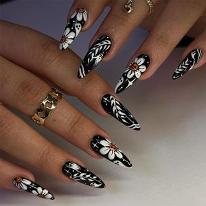 Ongles press-on <span class=keywords><strong>en</strong></span> forme d'<span class=keywords><strong>amande</strong></span> Beautify, fleurs 3D, faux ongles faits à la main pour femmes - Product Image 6