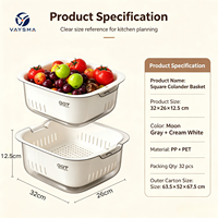 VAYSMA Keuken Multifunctionele Vierkante Dubbellaagse Plastic PP+PET Afwasbak Afvoermand Fruit Groente Opbergmand Met Handvat