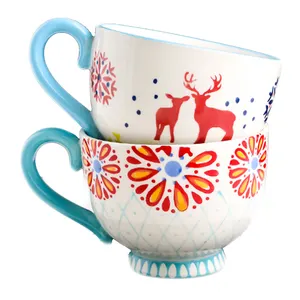 北欧手绘创意早餐杯400毫升精美燕麦片汤杯陶瓷情侣水咖啡杯