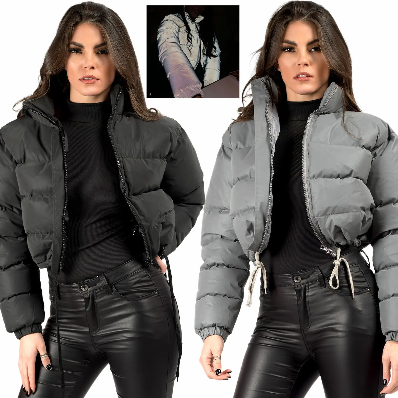 Custom logo 2022 trench winter women's coats zipper crop top puffer jacket