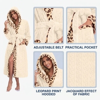 Peignoir long en polaire corail pour femme, imprimé jacquard léopard, avec cordon de serrage, longueur intégrale, doux et confortable pour l'hiver