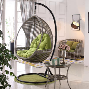 Muebles de exterior moderna cuerda en forma de huevo PE ratán mimbre hamaca colgante columpio silla con asiento Columpio de jardín natural - Product Image 2
