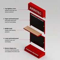Système d'affichage complet pour magasin de quincaillerie : présentoir métallique personnalisé avec panneau perforé intégré, étagère et stand d'exposition