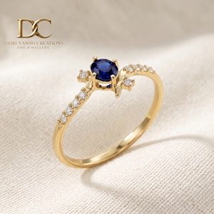 Bague de fiançailles et de mariage de luxe pour femme en or jaune massif 14 carats certifiée IGI avec diamants de laboratoire et saphir bleu royal - Product Image 5