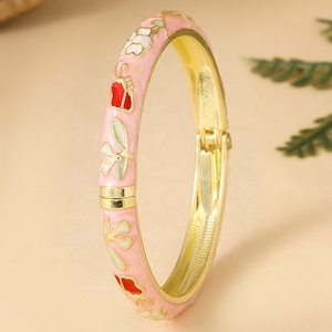 Bracelet unisexe style ethnique, plaqué or, en alliage de zinc émaillé, motif petite fleur rétro effet goutte d'huile, le plus vendu en usine, vente en gros - Product Image 5