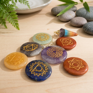 Engraved <b>Chakra</b> Disc Kit Gemstone Circle Reiki Healing Stones Carved Symbols Energy Balancing Love Theme Gujarat - Product Image 2