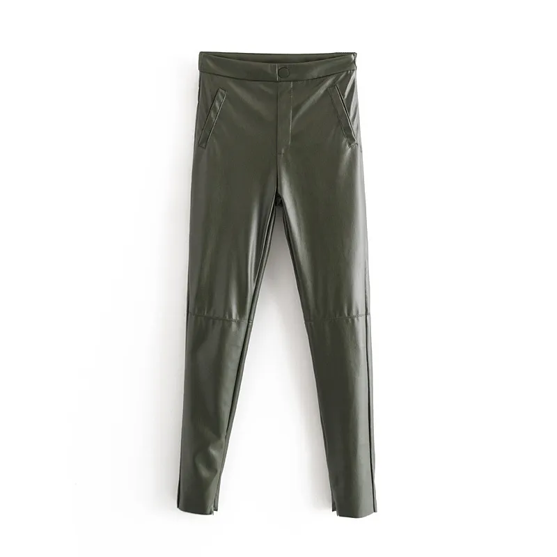 Professional Custom High Waisted Leather Pants Custom Leather Pants Leather Stretch Pants Women