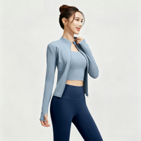 Ensemble de yoga 3 pièces pour femme : veste de sport à fermeture éclair à manches longues, soutien-gorge de sport et leggings taille haute froncés aux fesses, couleur unie, pour la gym