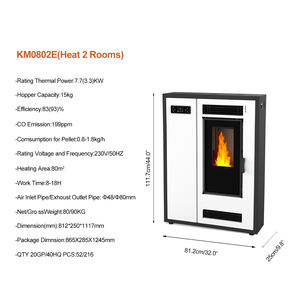 Poêle à granulés autoportant de luxe de style européen mince, 7,7 kW, pour 2 pièces, avec Wi-Fi intégré, pour salon - Modèle KM0802E - Product Image 3