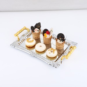 Ensemble de plateaux à miroir arabes décoratifs écologiques et dorés Plateau de service rectangle de luxe du Moyen-Orient - Product Image 5