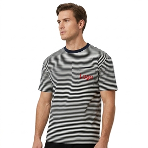 T-shirt da uomo a maniche corte a righe, classica maglietta a righe bretoniane, girocollo, casual estiva, vestibilità ampia, in cotone, per la spiaggia - Product Image 3
