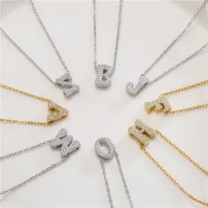 Collar Personalizado con Colgante de 26 Letras Gruesas para Mujer, Gargantilla con Iniciales de Circón Helado de Latón, Nombre del Alfabeto de Burbujas, Joyería