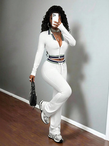 M8178 - Nuovi arrivi alla moda, giacca corta e pantaloni coordinati, tuta da donna in due pezzi, <span class=keywords><strong>abbigliamento</strong></span> per il tempo libero - Product Image 1