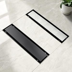 Drain de douche linéaire en acier inoxydable de 12 pouces, noir mat, 2-en-1, avec insert de carrelage et panier filtre à cheveux pour salle de bain - Product Image 1