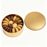 Caja Redonda de Metal Personalizada al por Mayor para Postres, Contenedor de Galletas de Grado Alimenticio, Caja de Metal Decorativa para Regalos