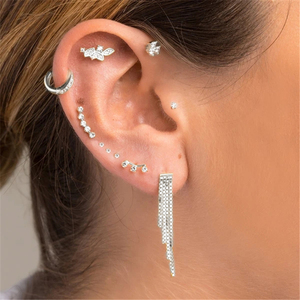 ROXI 16G Triple Zircon Diamond S925 <b>Sterling</b> <b>Silver</b> <b>Stud</b> Earrings Flat Head Thread Piercing Cartilage Earrings - Product Image 4